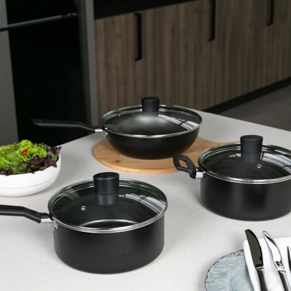 Jogo de Panela Antiaderente Pro Flon Ebony 5Pçs em Alumínio Preto 7190400 Brinox-109875f9-320b-41b6-8403-1936009a0906