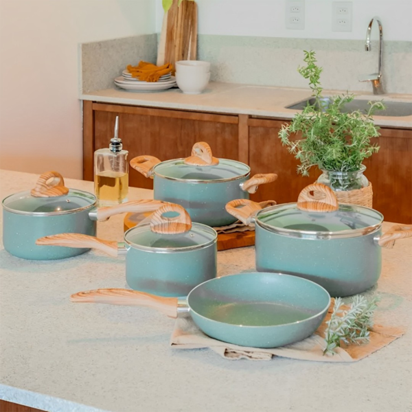 Jogo de Panela Cerâmica Antiaderente Botanika 5Pçs em Alumínio C/Indução 4815102 Verde Brinox -69131755-7395-491c-b9ee-0a81184247f2