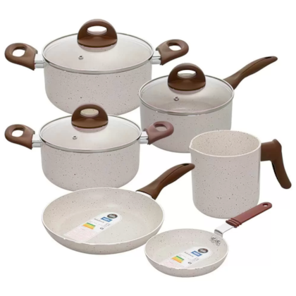 Jogo de Panelas 6 Peças Vanilla Cerâmic Life Smart Plus em Alumínio 4791/102 Brinox