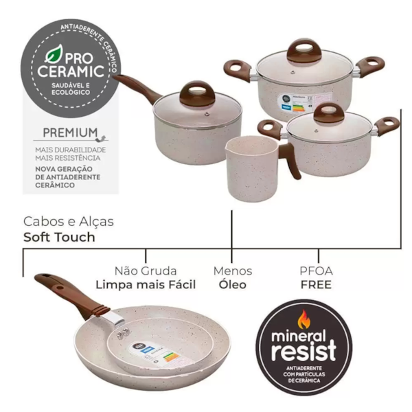 Jogo de Panelas 6 Peças Vanilla Cerâmic Life Smart Plus em Alumínio 4791/102 Brinox-e630eb56-049f-449d-aed6-0ce48b079f9f