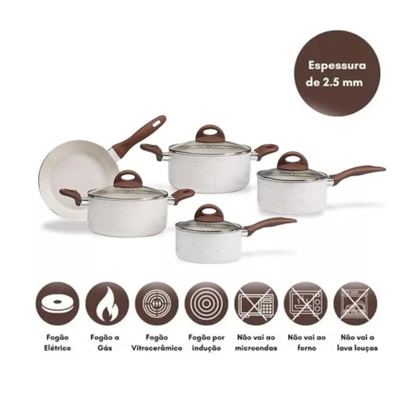 Jogo De Panelas Antiaderentes de Indução Em Aluminio Smart Plus Vanilla 5Pçs 4774101 Brinox-1337a436-877d-4887-adf1-946fd9b51877