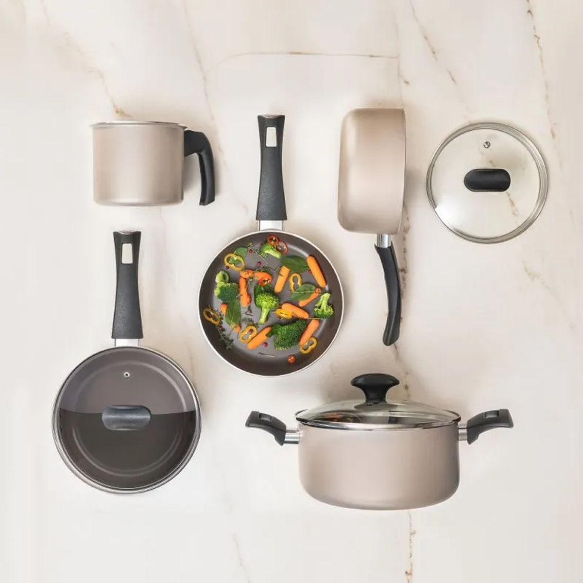 Jogo De Panelas Cerâmic Life Essence Alumínio 5pçs Champagne 7250