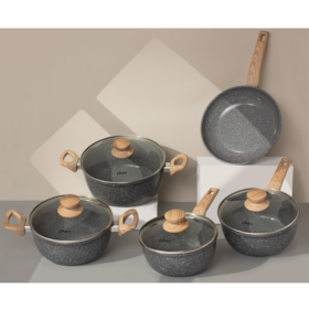 Jogo de Panelas Marble Edition com Revestimento Cerâmico Alumínio 5Pçs Dark Grey 130062.09 Oster