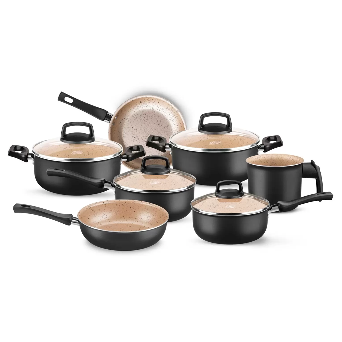 玉鋼　No.17 約300g 4個セット Jogo De Panelas Safira Superflon Em Alumínio 7Pçs Preto/Bege 8494