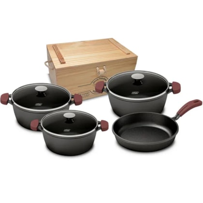 Jogo de Panelas TVT Em Ferro Fundido Para Forno/Fogão 4pçs Com Tampa de Vidro 8382 MTA-9515fb14-c39d-4461-9433-813c3e9fd76c