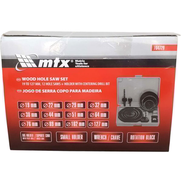 Jogo de Serra Copo Para Madeira 19-127MM Com 12 Peças MTX-9ac80ecd-bd4a-49b3-9fd9-3833ece924c9
