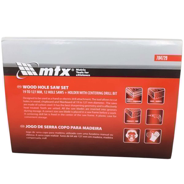 Jogo de Serra Copo Para Madeira 19-127MM Com 12 Peças MTX-7ac1db52-3442-4bfc-8857-309d366e30c8