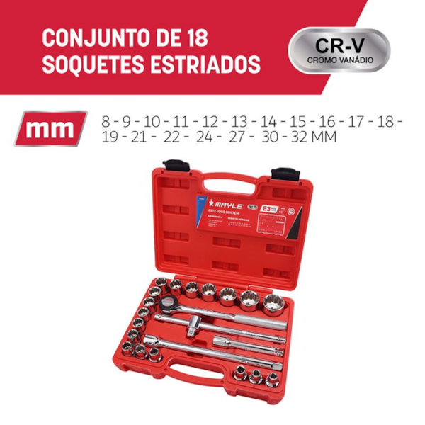 Jogo de Soquetes Estriado 1/2