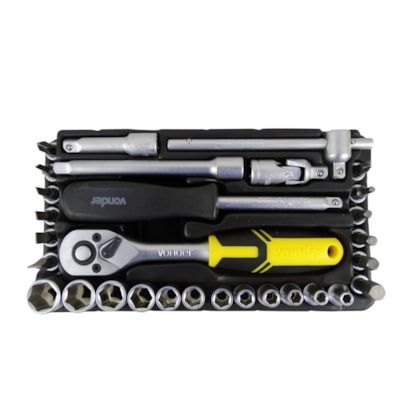 Jogo de soquetes sextavado encaixe de 1/4