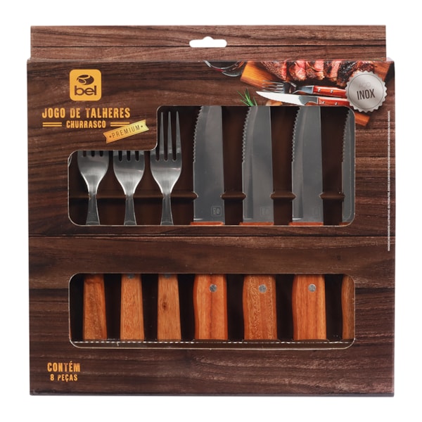 Jogo de Talheres Barbecue Premium Em Aço Inox Com Cabo de Madeira 8Pçs 257300 BelFix-70eb97ec-169d-4865-a04c-d6dbfc285c2c