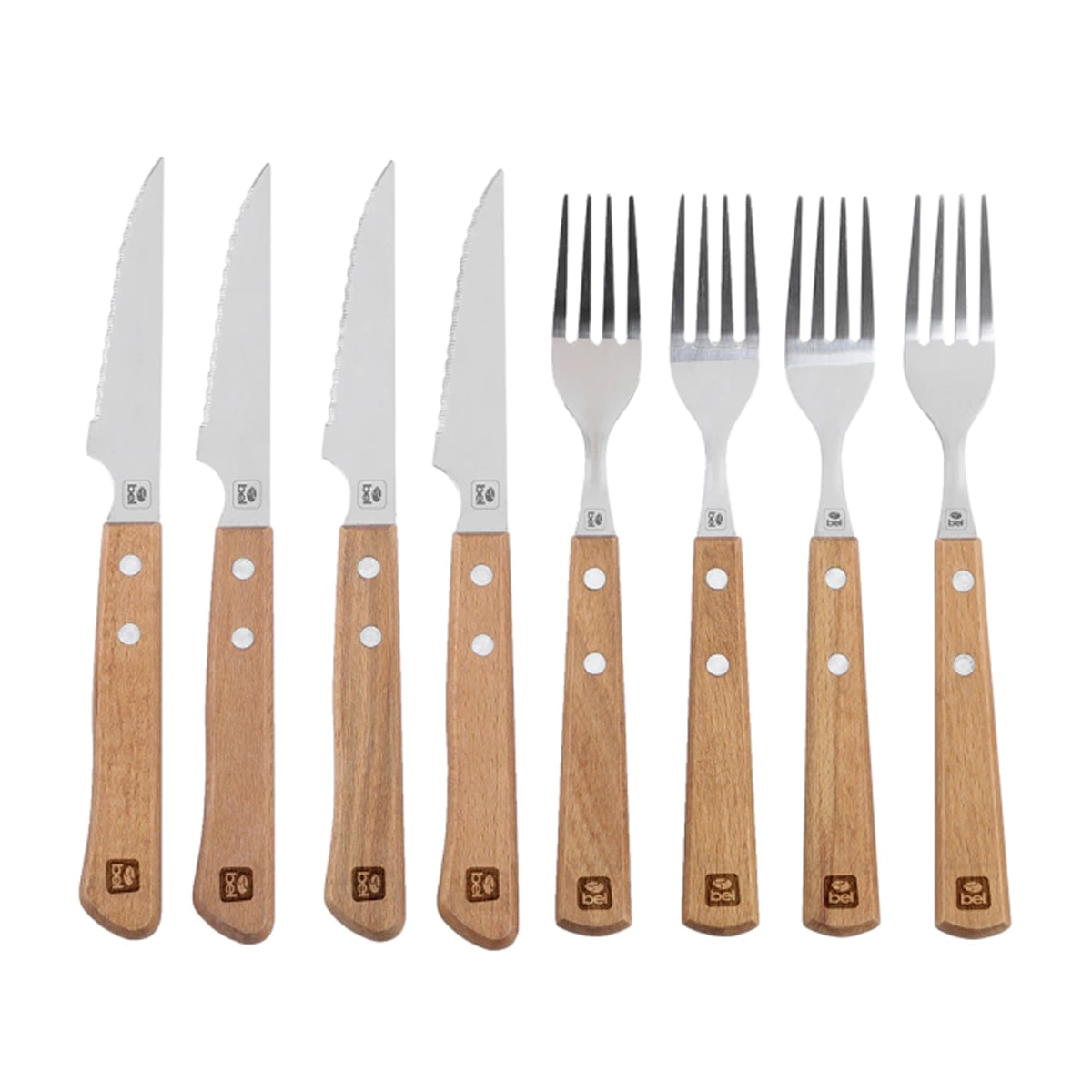 Jogo de Talheres Para Churrasco Inox com Cabo de Madeira 8Pçs