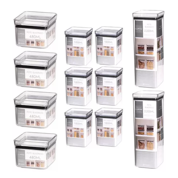 Kit 12 Potes Quadrado Lumini Paramount -810ca3a4-981d-43a6-80c1-7522a56a0f74