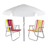 Kit 2 cadeira de praia alta verão + Guarda-Sol 2,00M Branco Belfix