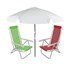 Kit 2 cadeiras de praia reclinável + 1 Guarda-Sol 2,00M Branco Belfix