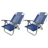 Kit 2 Cadeiras de Praia Reclinável 5 Posições Azul Verão Botafogo