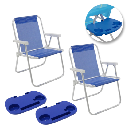 Kit 2 Cadeiras Praia Alta Alumínio e Mesinha Lateral Belfix