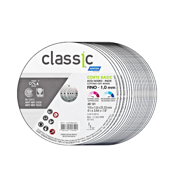 Kit 25 Discos de Corte Aço Inox Classic 4.1/2X1,0X7/8 AR 101 Norton-a27e96db-c15e-4315-b3dc-00403808b68e