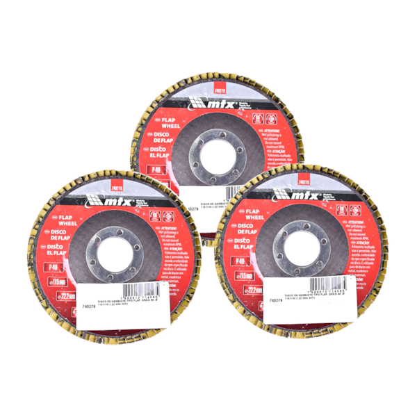 Kit 3 Disco de Desbaste Flap Grão 40 209701 MTX-0b5d1810-1e84-4d98-9aee-b63d4ebbed37