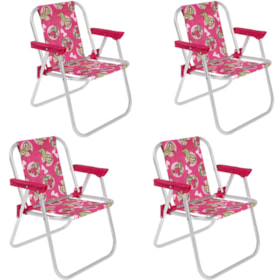 Kit 4 Cadeiras de Praia Dobrável Infantil Barbie Belfix
