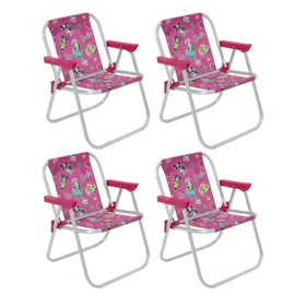 Kit 4 Cadeiras de Praia Dobrável Infantil Barbie Belfix