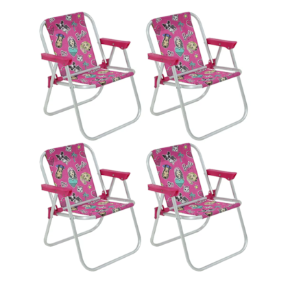 Kit 4 Cadeiras de Praia Dobrável Infantil Barbie Belfix-197e0026-7e02-410c-9f1f-69f0553a2269