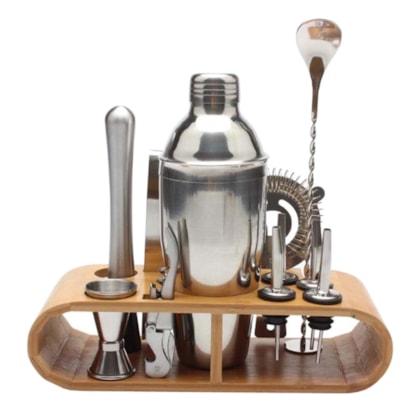 Kit Bar Aço Inox 550ml Com 12 peças e Suporte madeira GH415 Globalmix-69c96993-4d48-45fb-9212-1ea245b98bf1