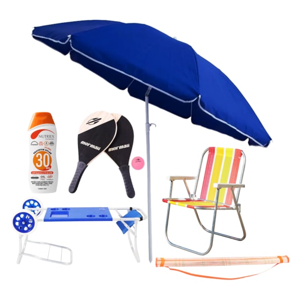 Kit Cadeira de praia + Carrinho + Frescobol + Guarda-Sol verão Belfix-ae25770c-14a5-496b-b3dc-bd53f5086d74