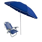 Kit Cadeira De Praia + Guarda-sol Articulável 2,00m Verão Azul Nautika