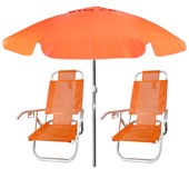 Kit Cadeira De Praia + Guarda-sol Articulável 2,0m Laranja Verão Belfix
