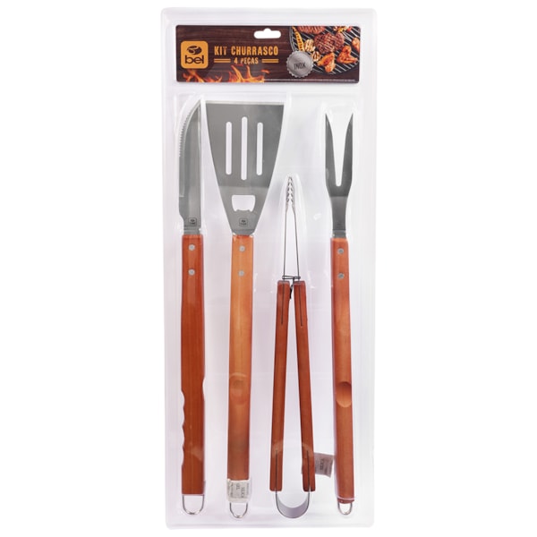 Kit Churrasco Barbecue Em Aço Inox Com Cabo de Madeira 4Pçs 256800 BelFix-97741168-1bac-42da-b2b9-e6959b966e6b