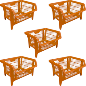 Kit com 5 Cestos Expositores Prático Pequeno Laranja 42517 Presto