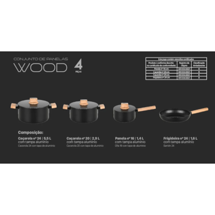 Kit Conjunto De Panelas Em Aluminio Forjado Wood Black 4 Pçs 8467 MTA-d798ccb9-71d5-4b22-aaf9-6c81ce47f3c4