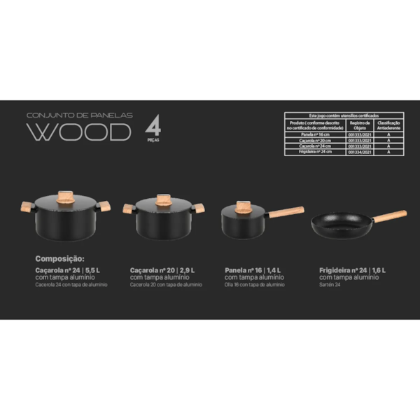 Kit Conjunto De Panelas Em Aluminio Forjado Wood Black 4 Pçs 8467 MTA-b0fff7d9-cdb6-4fc1-bb4f-31a5093bba97