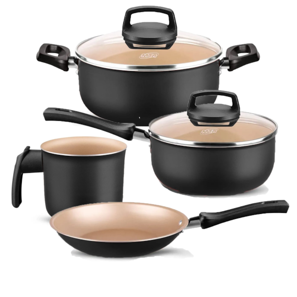 Kit Conjunto De Panelas Em Aluminio Safira Preto/Bege 4 Pçs 8518 MTA-e074d599-882c-4568-91c0-13667006f608