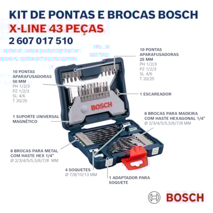 Kit de Pontas e Brocas X-Line para parafusar e perfurar com 43 unidades 2607017510 Bosch-40d4586a-72ad-4959-9e5d-25758350d61b