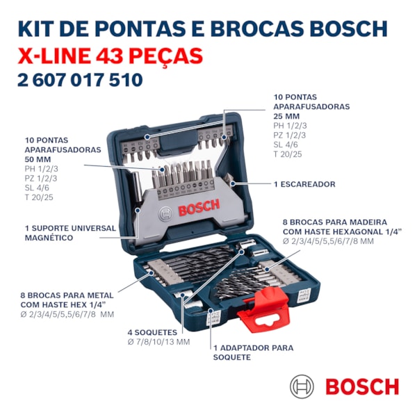 Kit de Pontas e Brocas X-Line para parafusar e perfurar com 43 unidades 2607017510 Bosch-1ec0beb9-2b86-42dd-8189-00dae62416cc