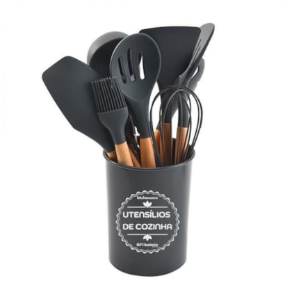 Kit de utensílios de cozinha de silicone 12 peças Cinza GH412 Globalmix 