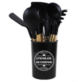 Kit de utensílios de cozinha de silicone 12 peças Preto - GH411 Globalmix 