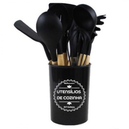 Kit de utensílios de cozinha de silicone 12 peças Preto - GH411 Globalmix -6ba537b4-a475-4b9e-ae33-e4ea14dd80f8