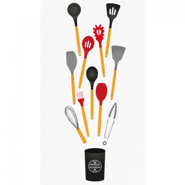 Kit de utensílios de cozinha de silicone 12 peças Vermelho GH413 Globalmix-f28a2806-5e43-4fdc-a861-9bf5e3f004d0