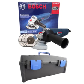 Kit Esmerilhadeira 4 1/2 Com 3 Discos Desbaste 850w 220v GWS 850 Bosch + Maleta