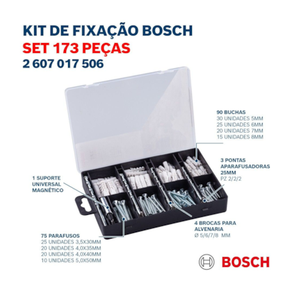 Kit Fixação Parafusos Buchas Bits e Brocas 173 peças 2607017506 Bosch-0373b7bc-cb0b-476f-9fb6-e705a23b4fea