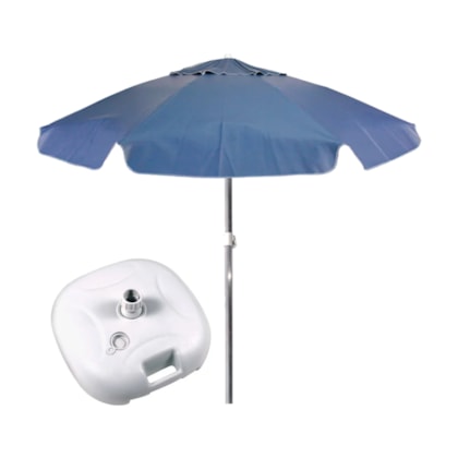 Kit guarda-sol em bagum 2,00m Azul + Base Água/Areia 18kg Branca Bel Fix