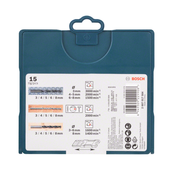 Kit Jogo de Brocas Metal Madeira Alvenaria 3 a 8mm 15 peças X-Line 2607017504 Bosch-3bb817ac-c24e-4449-829a-97213aced91e