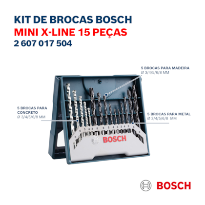 Kit Jogo de Brocas Metal Madeira Alvenaria 3 a 8mm 15 peças X-Line 2607017504 Bosch-ffc853bc-14fd-49af-8f17-fc6f19e1c2de