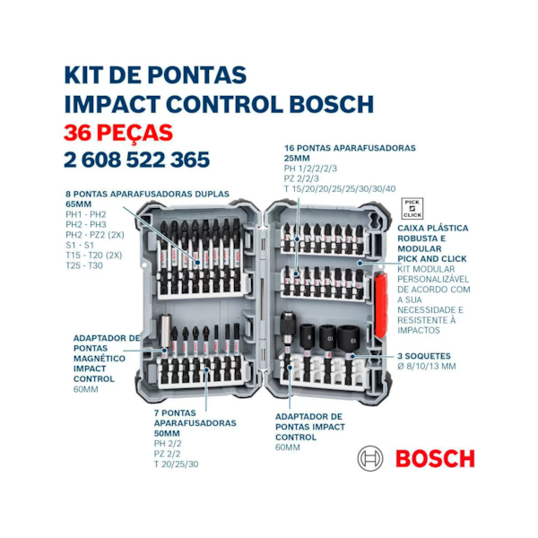 Kit Pontas e Soquetes Impact Control 36 pçs 2608522365 Bosch-5026edd6-f833-4138-9558-84bdf610d4e2