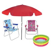 Kit Praia Kids 2 Cadeiras infantis + Piscina + Guarda-Sol Vermelho 2,00m Belfix	