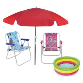 Kit Praia Kids 2 Cadeiras infantis + Piscina + Guarda-Sol Vermelho 2,00m Belfix
