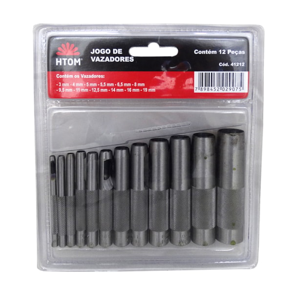 Kit Vazador Furador Perfurador Couro Borracha Papel 12 Pçs HTOM-8056fd6a-455b-4345-ba69-3a5d774cf067