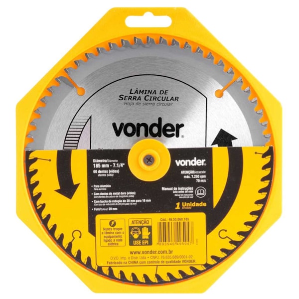 Lâmina de Serra Circ Videa 185mmx20 P/Alum 4650060185 VONDER-0bac09b6-c4ba-49d5-921d-965d904e4547